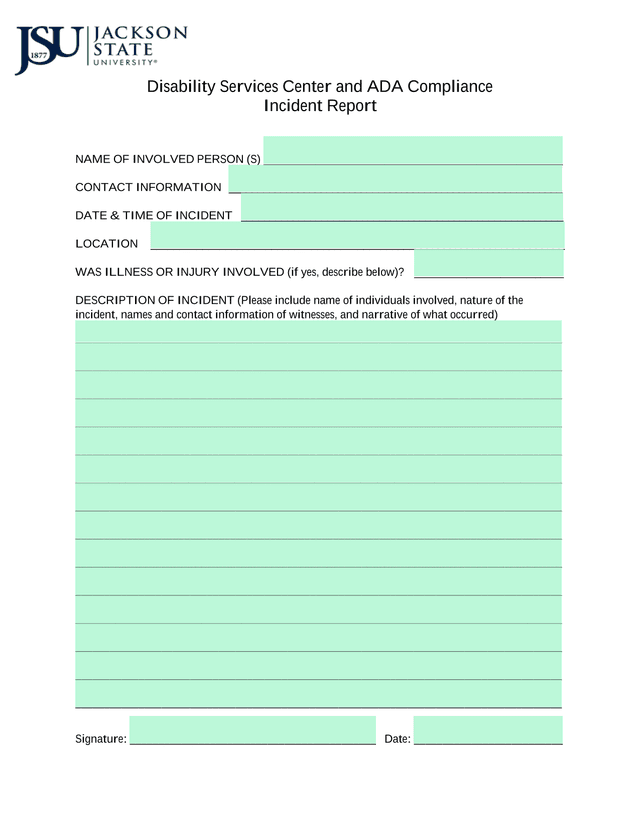 Disability Services Center And ADA Compliance Incident Report screenshot