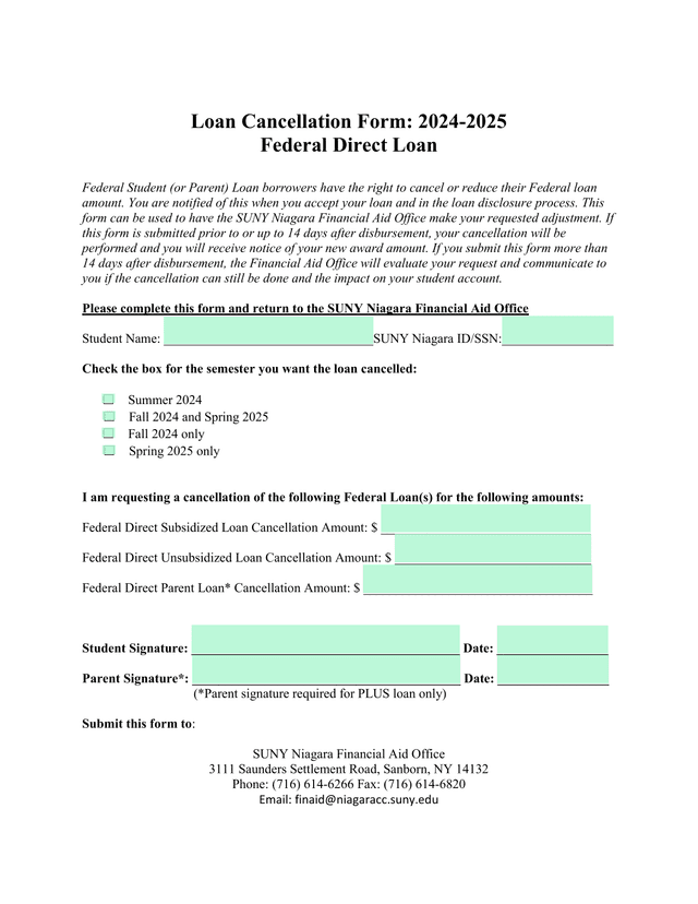 Loan Cancellation Form 2024 2025 screenshot