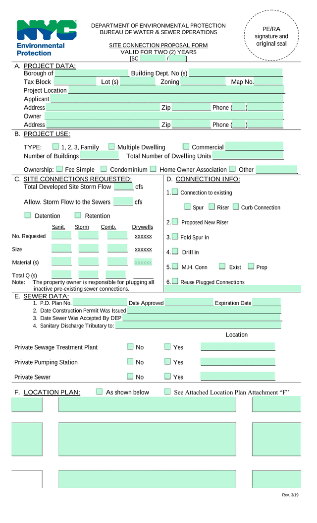 Site Connection Proposal Form screenshot