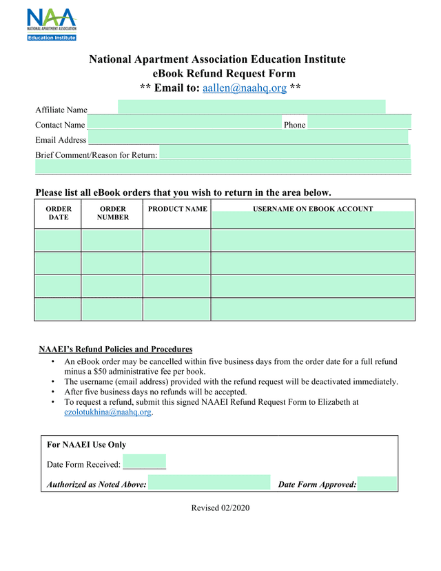 EBook Refund Request Form screenshot