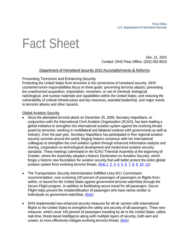 Department Of Homeland Security 2010 Accomplishments  Reforms screenshot