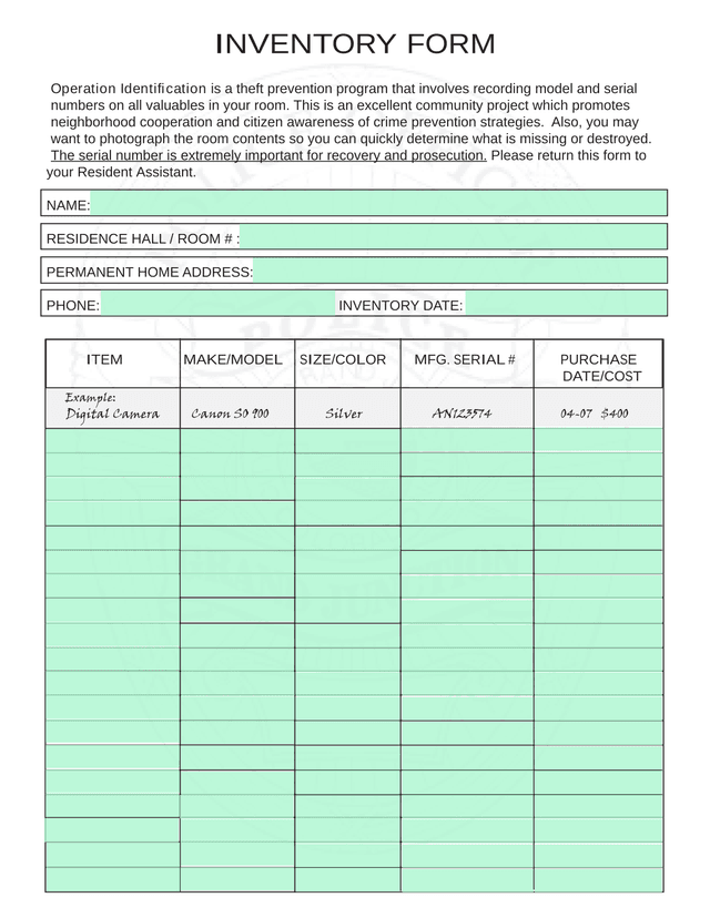 Inventory Form screenshot