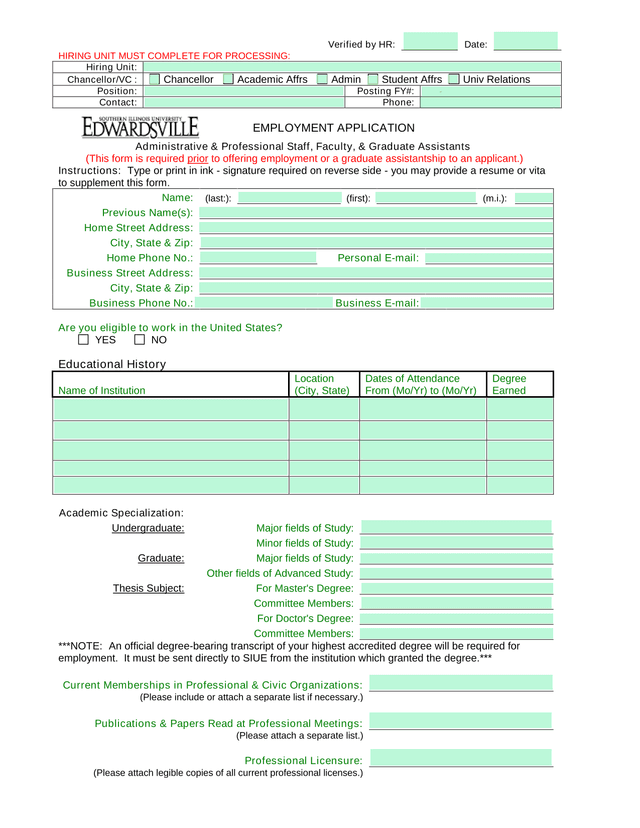Employment Application screenshot