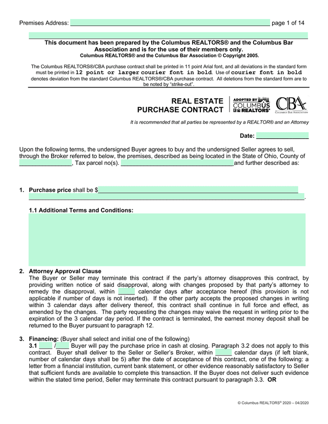 Real Estate Purchase Contract screenshot