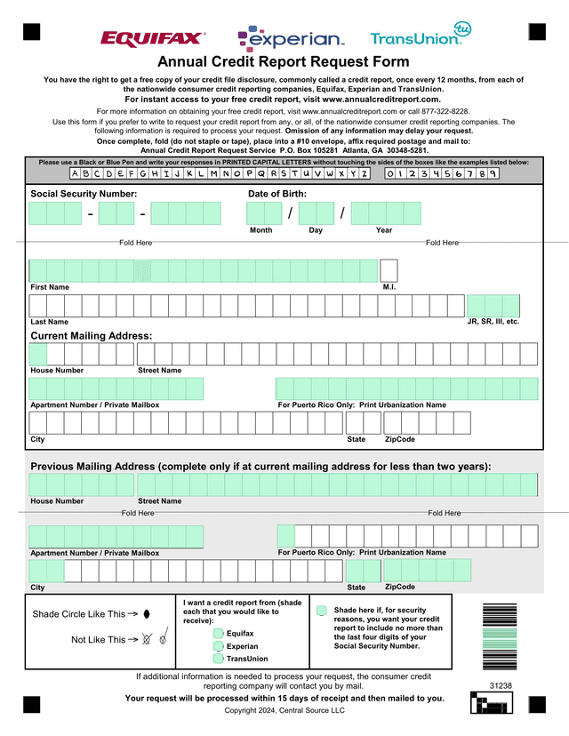 Annual Credit Report Request Form screenshot