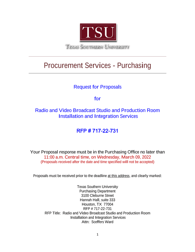 Request For Proposals   Radio And Video Broadcast Studio And Production Room Installation And Integr screenshot