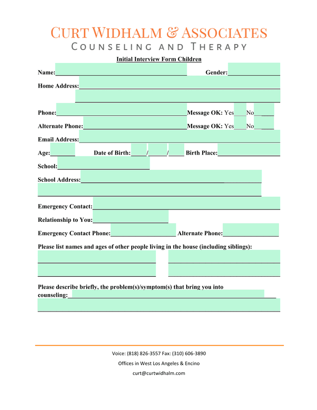Initial Interview Form Children screenshot