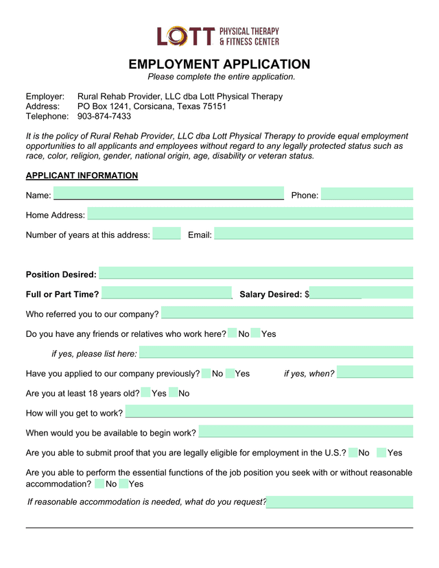 Employment Application screenshot