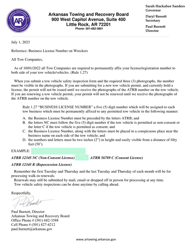 Business License Number On Wreckers screenshot