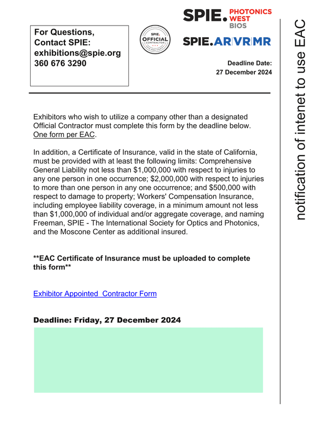 Exhibitor Appointed Contractor Form screenshot