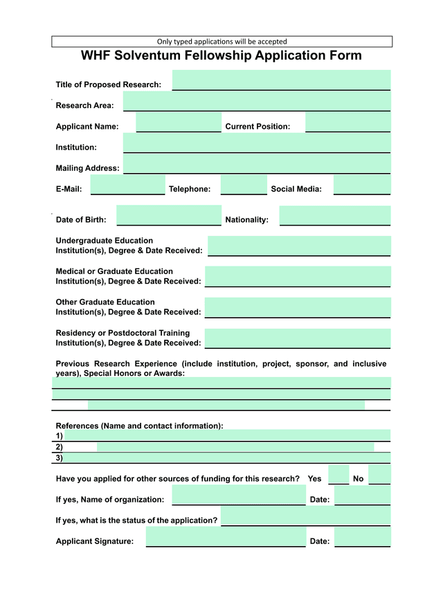 WHF Solventum Fellowship Application Form screenshot