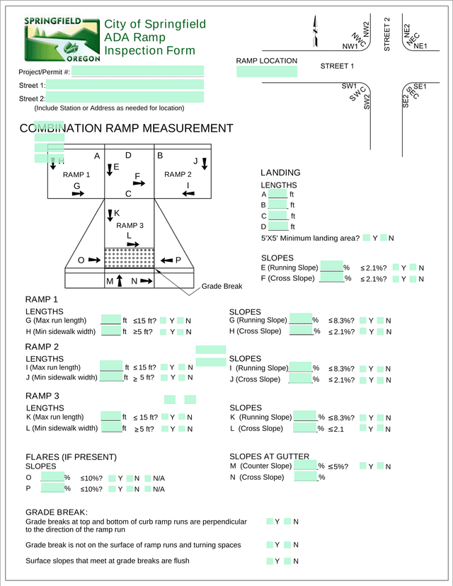 City Of Springfield ADA Ramp Inspection Form screenshot