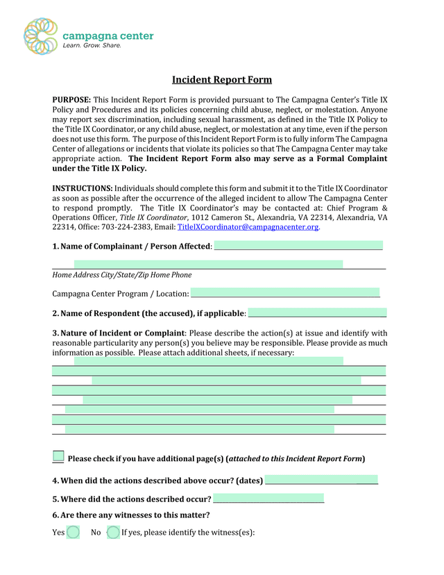 Incident Report Form screenshot