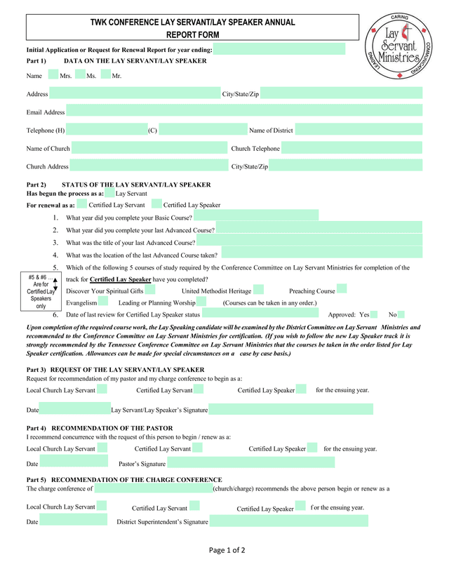 Initial Application Or Request For Renewal Report For Lay ServantLay Speaker screenshot