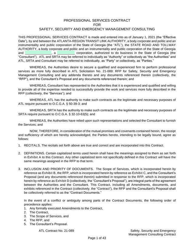 ATL Contract No. 21 089 Safety, Security And Emergency Management Consulting Contract screenshot