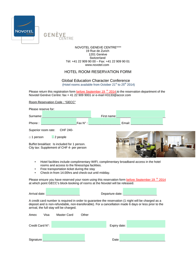 Hotel Room Reservation Form screenshot