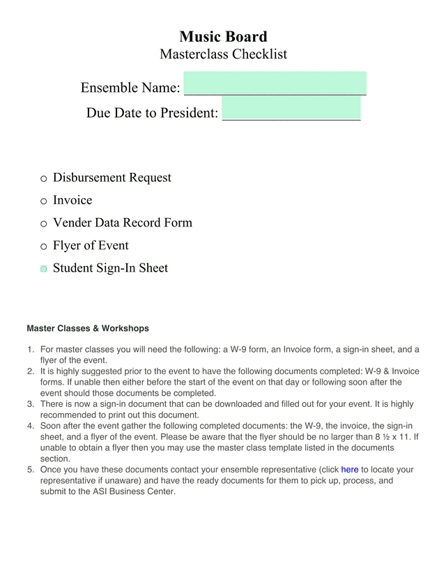 Music Board Masterclass Checklist screenshot
