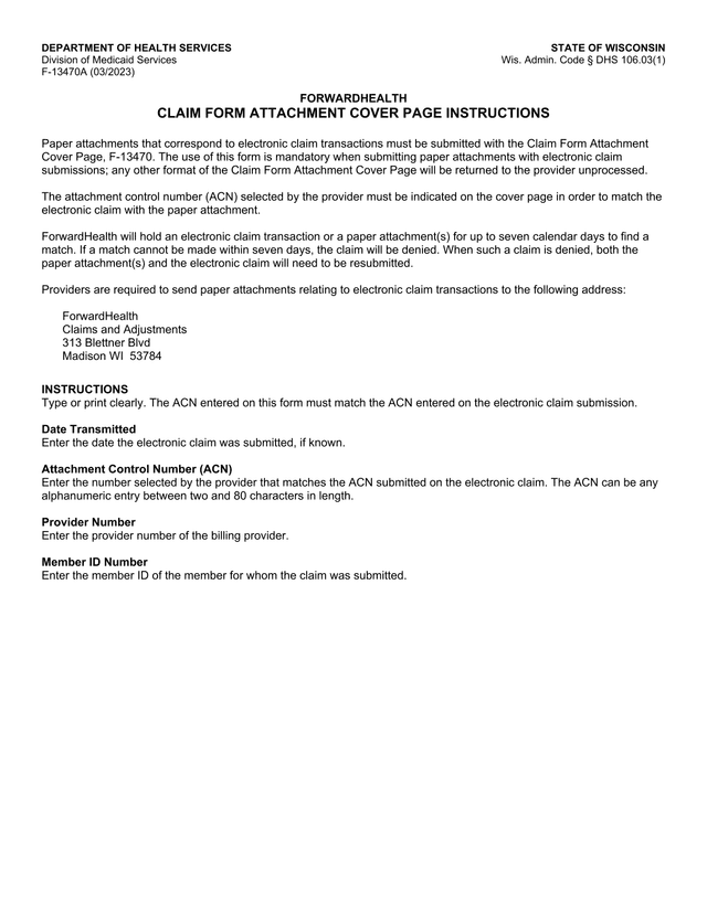 Claim Form Attachment Cover Page Instructions screenshot