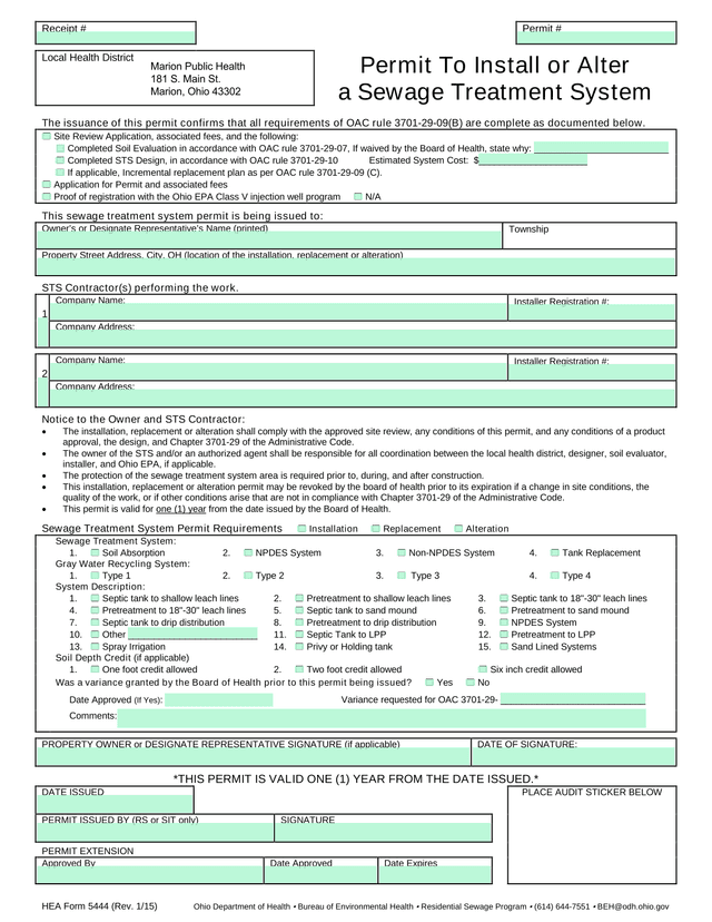Permit To Install Or Alter A Sewage Treatment System screenshot