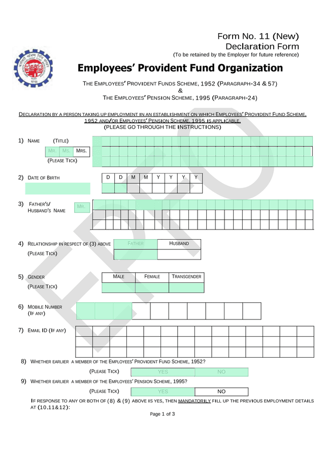 Declaration By A Person Taking Up Employment   Form No. 11 (New) screenshot