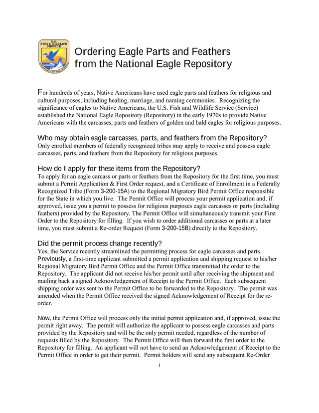 Ordering Eagle Parts And Feathers From The National Eagle Repository screenshot