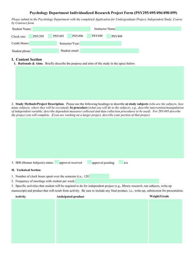 Individualized Research Project Form (PSY295495496498499) screenshot