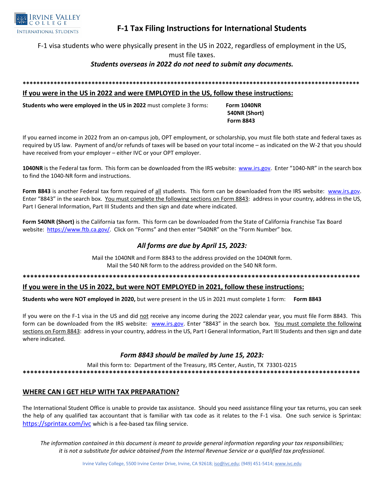 F 1 Tax Filing Instructions For International Students screenshot