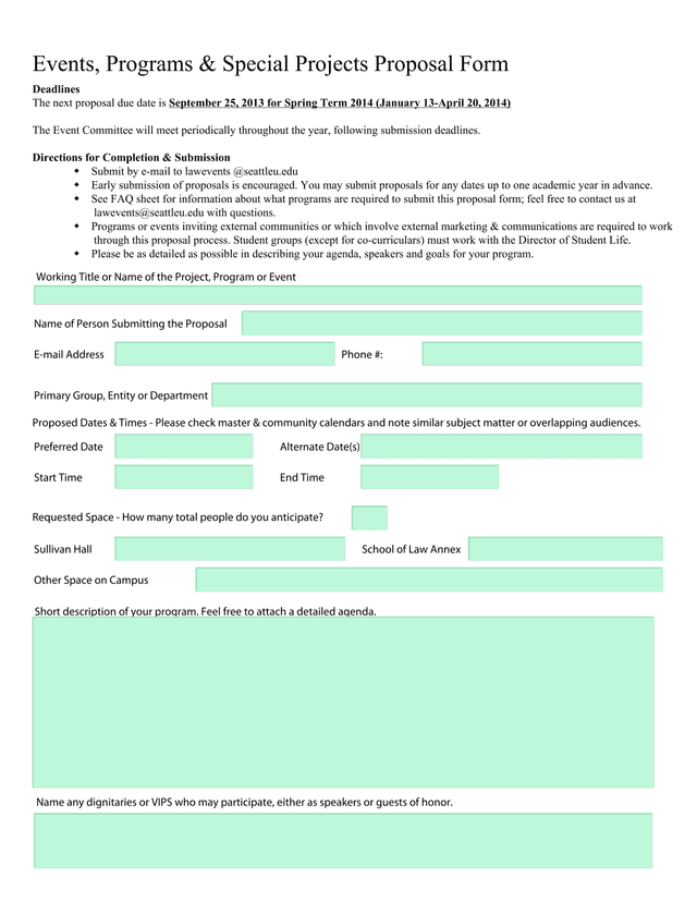 Events, Programs  Special Projects Proposal Form screenshot