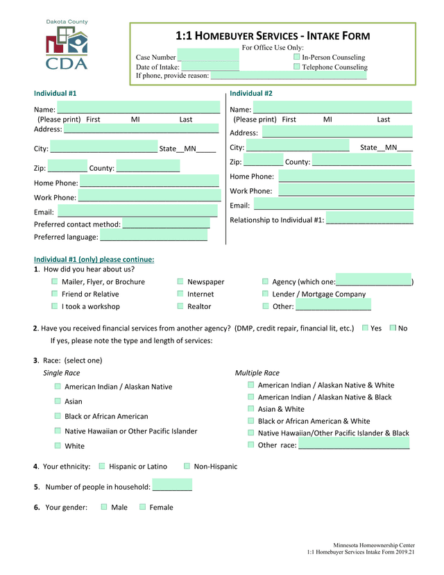11 Homebuyer Services Intake Form 2019.21 screenshot