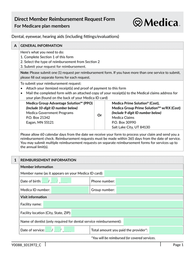 Direct Member Reimbursement Request Form screenshot