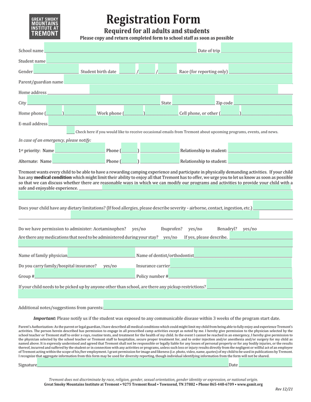 Registration Form screenshot