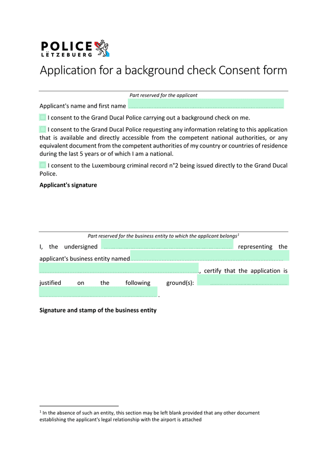 Application For A Background Check Consent Form screenshot