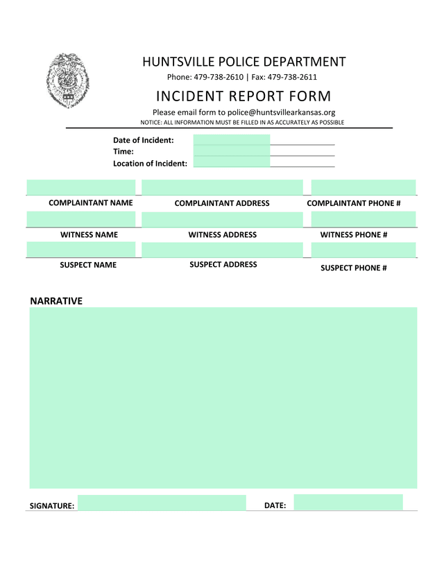 Huntsville Police Department Incident Report Form screenshot