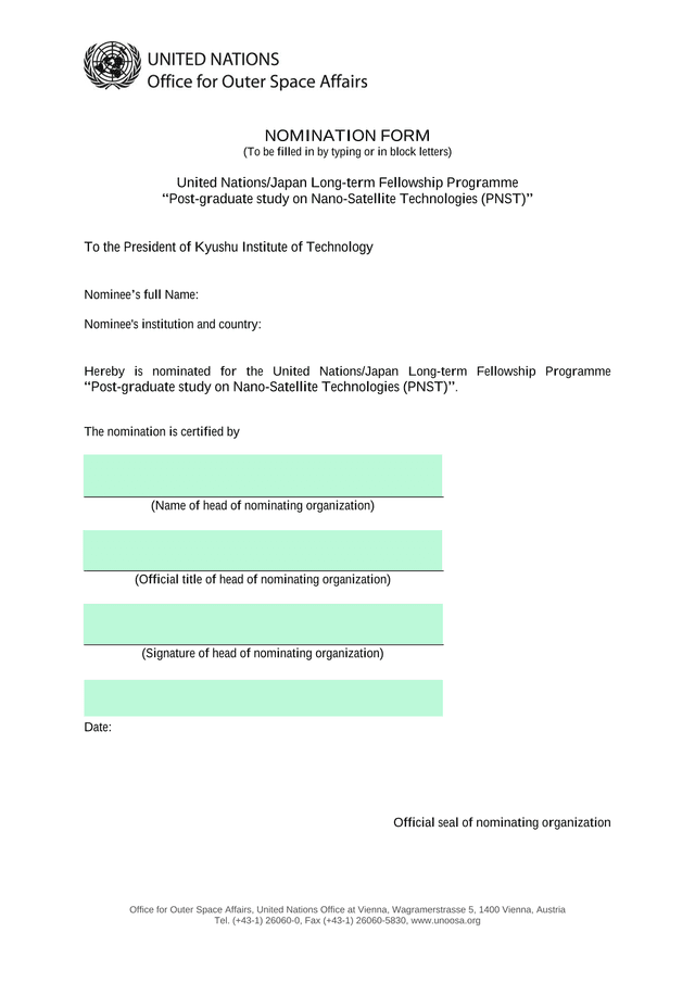 United NationsJapan Long Term Fellowship Programme Nomination Form screenshot