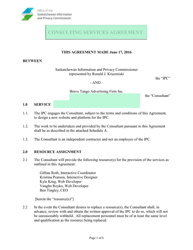 Consulting Services Agreement screenshot