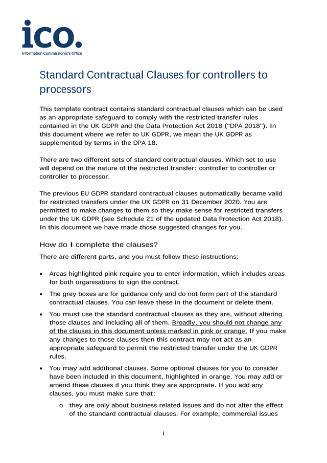 Standard Contractual Clauses For Controllers To Processors screenshot