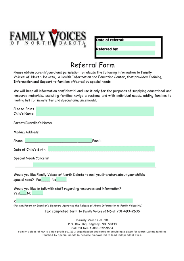 Referral Form screenshot