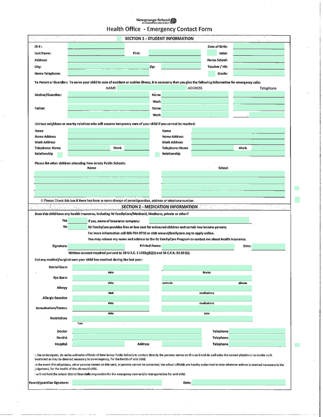 Emergency Contact Form screenshot