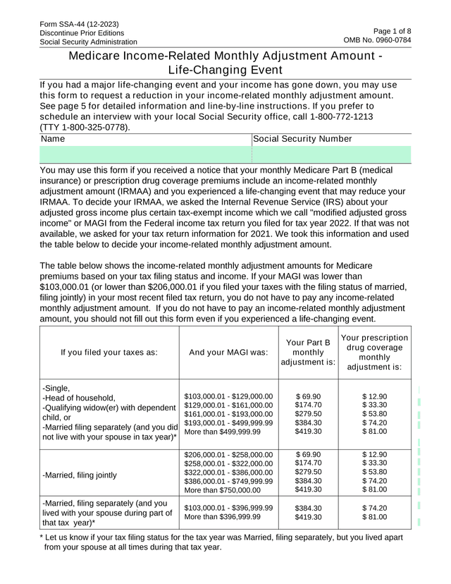 Form SSA 44 screenshot