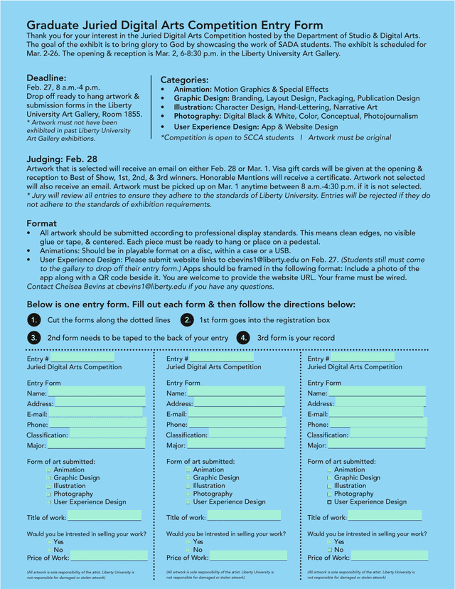 Graduate Juried Digital Arts Competition Entry Form screenshot