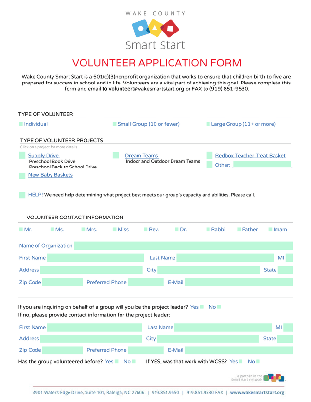 VOLUNTEER APPLICATION FORM screenshot