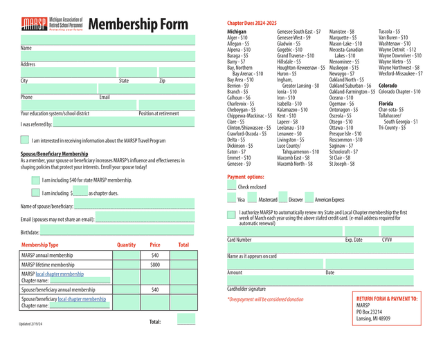 Membership Form screenshot