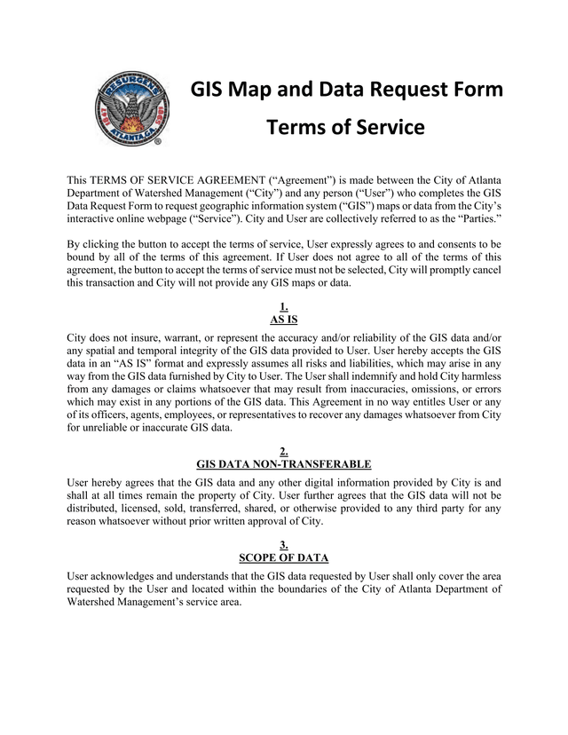 GIS Map And Data Request Form Terms Of Service screenshot