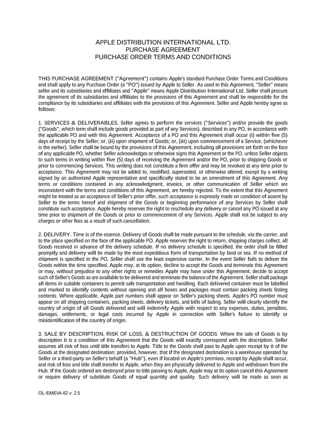 APPLE DISTRIBUTION INTERNATIONAL LTD. PURCHASE AGREEMENT screenshot