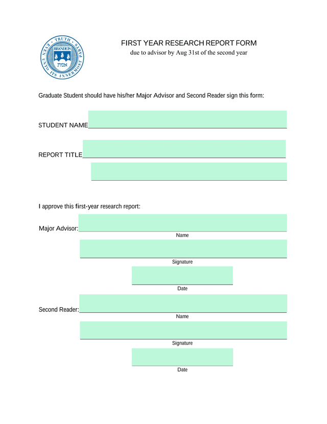 First Year Research Report Form screenshot