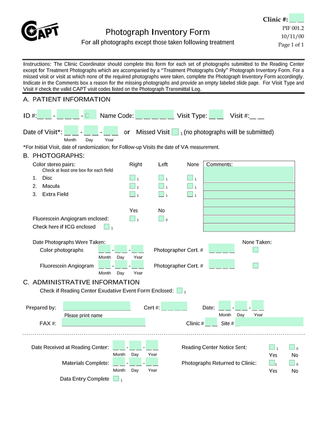 Photograph Inventory Form screenshot