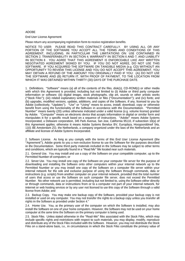 Adobe End User License Agreement screenshot