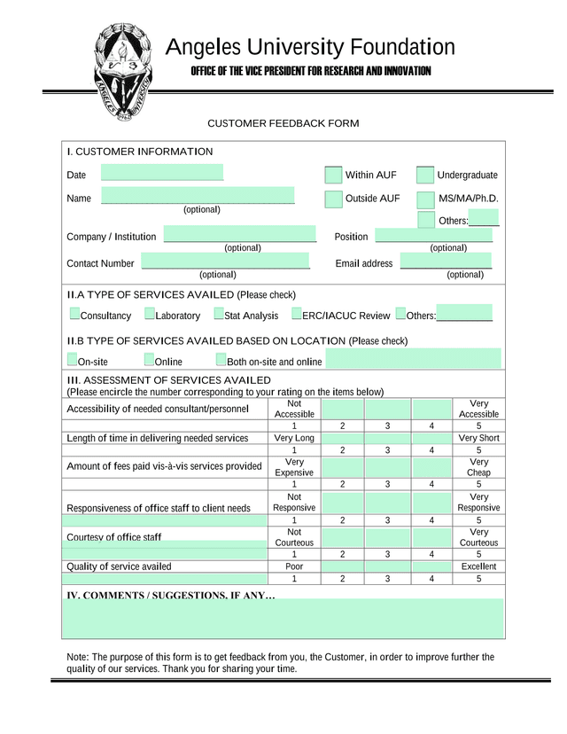 Customer Feedback Form screenshot