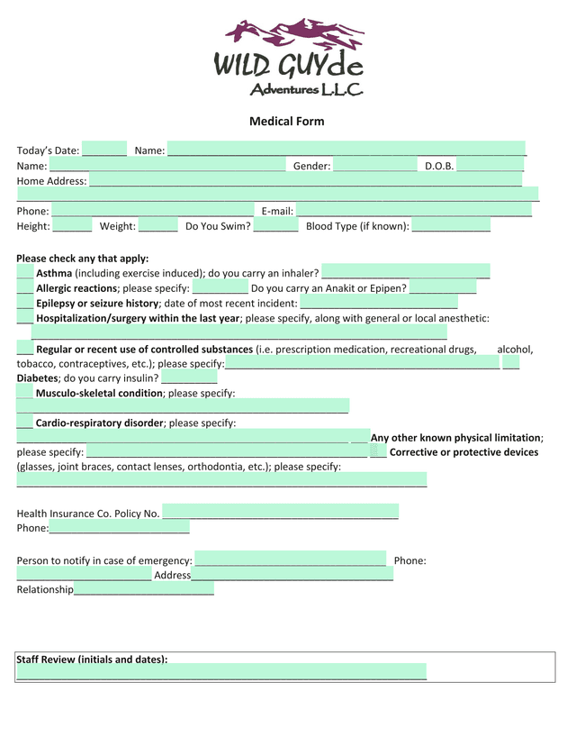 Medical Form screenshot