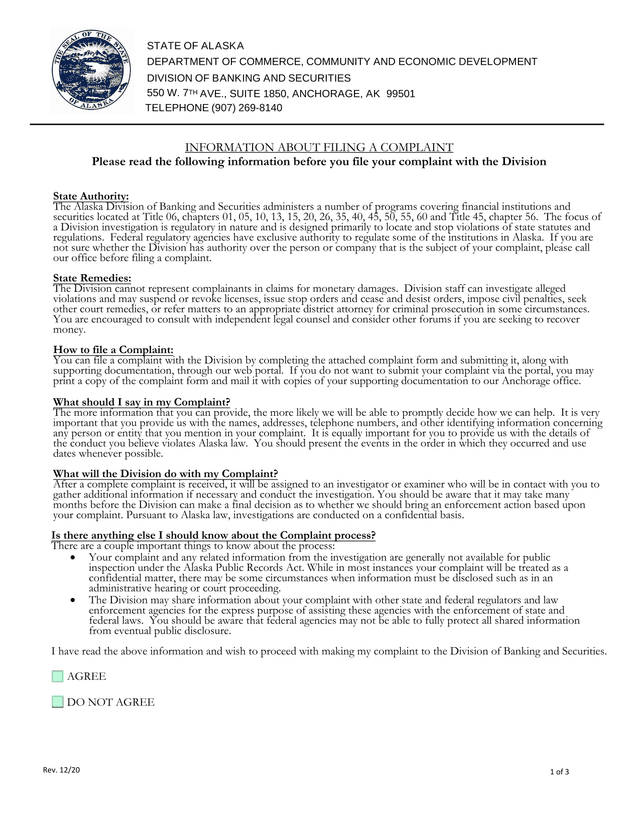 Information About Filing A Complaint screenshot